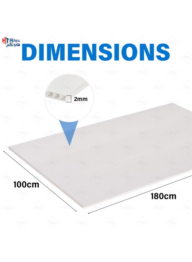 هيتكس ألواح بولي بروبيلين مموجة 100 سم × 180 سم (عبوة من 3 قطع) - أبيض، 2 مم | لوح بلاستيكي مموج مقاوم للماء من البولي بروبيلين | خفيف الوزن ومتين للاستخدام في أعمال التسقيف واللافتات والأعمال اليدوية والحماية - Image 2